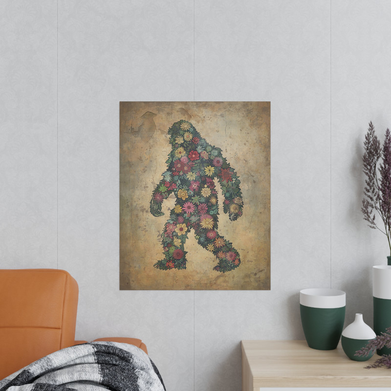 Vintage Sasquatch Flowers Wall Art, Bigfoot Floral Poster, Botanical Yeti Decor gallery