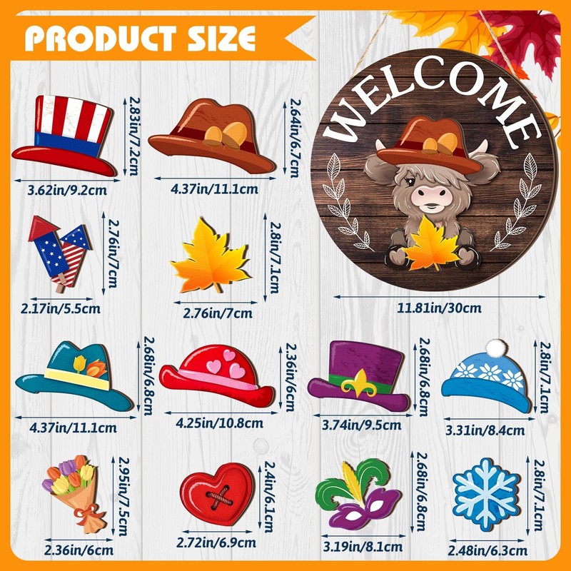 35 Pcs Holiday Interchangeable Highland Cow Welcome Sign Highland Cow Seasona... gallery