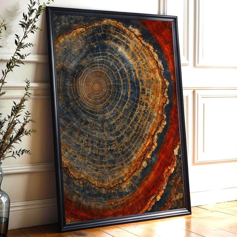 Tree Ring Wall Art Petrified Wood Cross Section Poster in Earthy Tones Nature