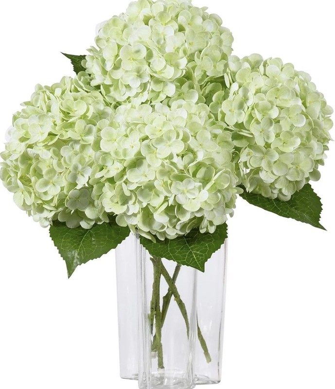4 Real Touch Large Light Green Hydrangea Fake Flowers 21”