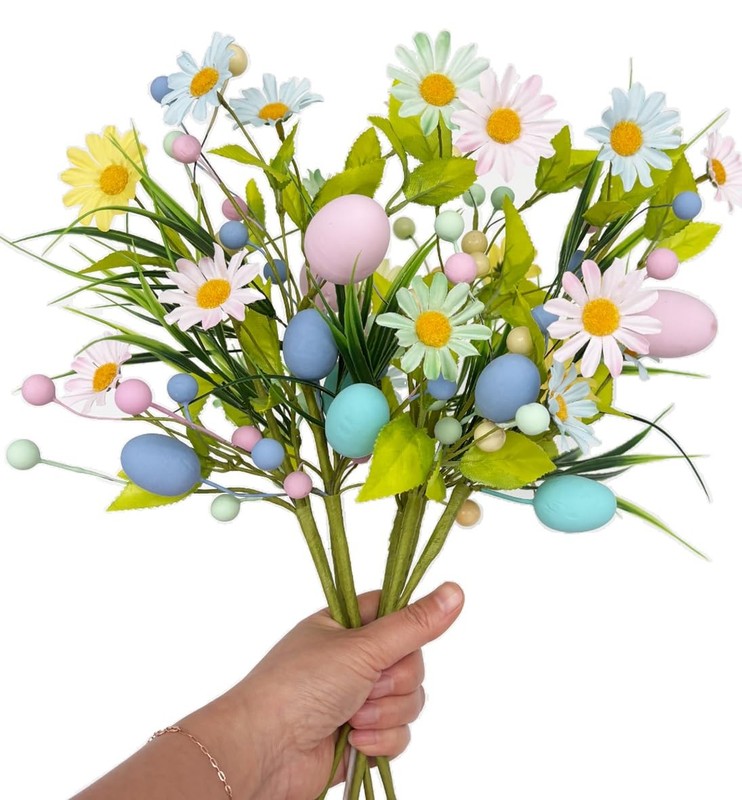 Easter Artificial Flowers with Eggs – 6 Pcs Spring Floral Arrangement Include…