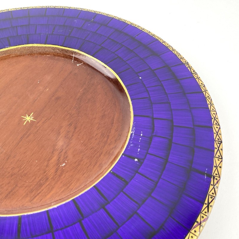 Signed Bibi Leon Hand Crafted Painted Mahogany Wood 14" Charger Plate or Tray gallery