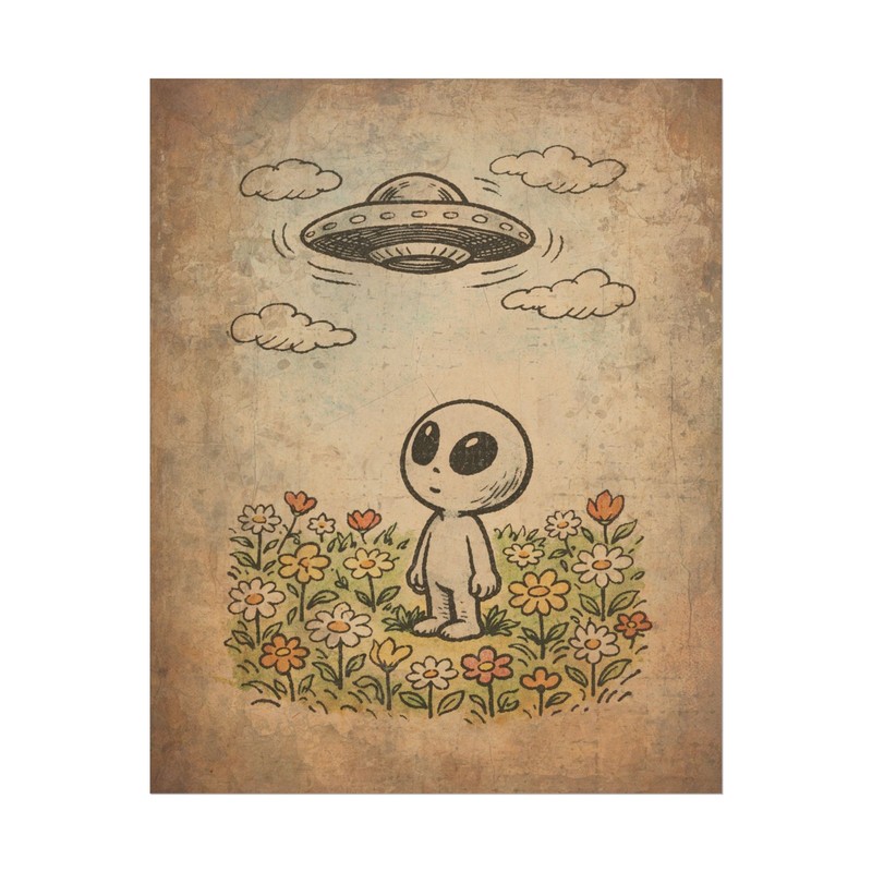 Vintage ALIEN UFO BOTANICAL Wall Art, Alien Floral Decor, Cryptid Flower Poster