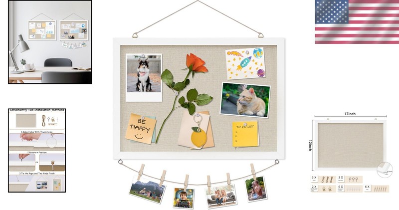 Versatile 12"x17" Hanging Cork Board with Linen Design for Creative Spaces gallery