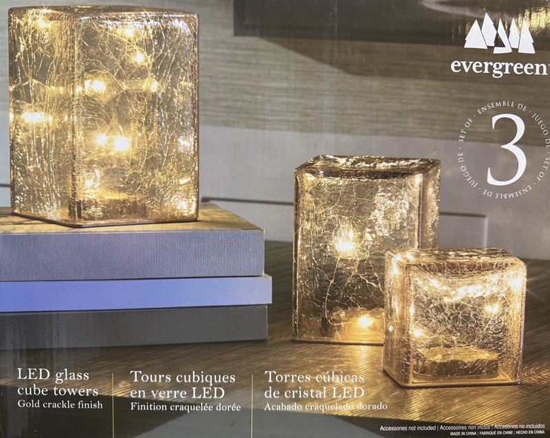 Evergreen, 3 Pk - LED Glass Cubes Towers | Hand-blown Glass gallery