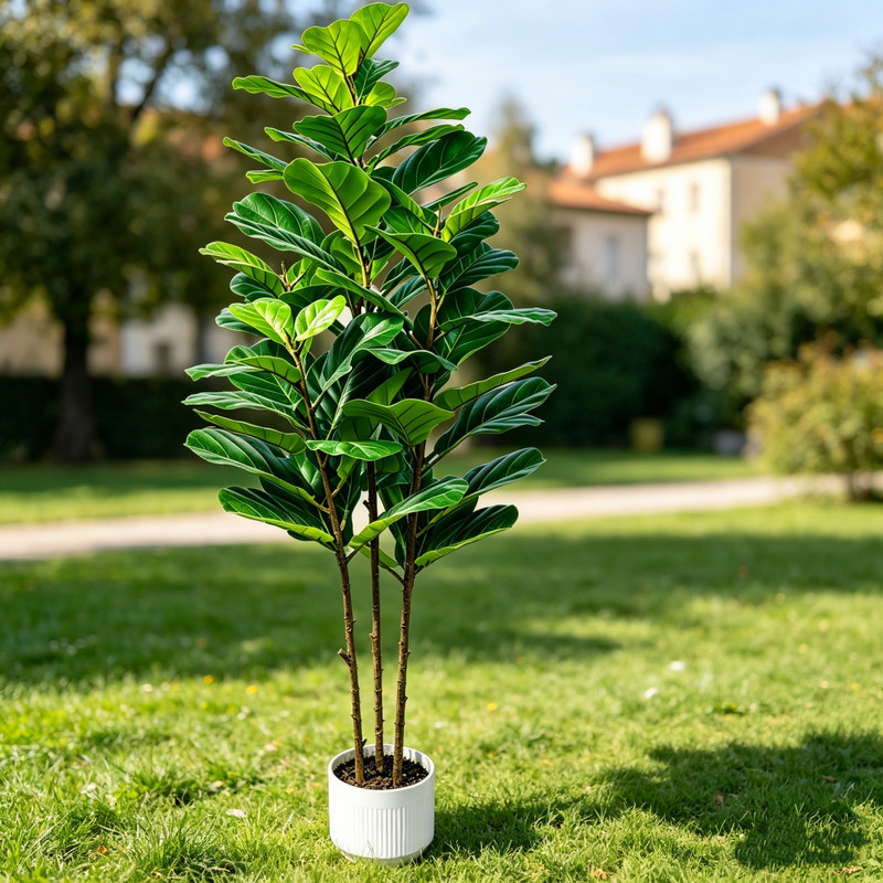 5Ft Artificial Fiddle Leaf Fig Tree Realistic Adjustable Branches White Planter gallery