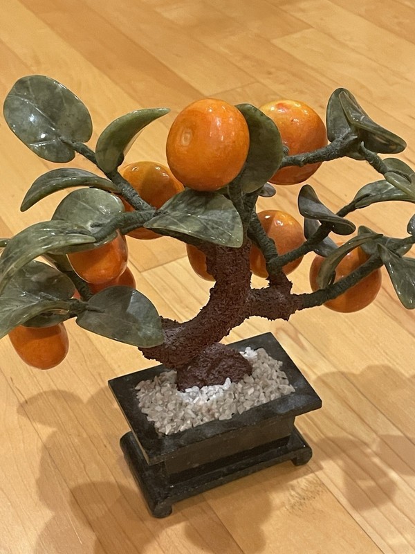 Vintage/antique Beautiful jade and Stone hand carved Orange tree rare to find gallery