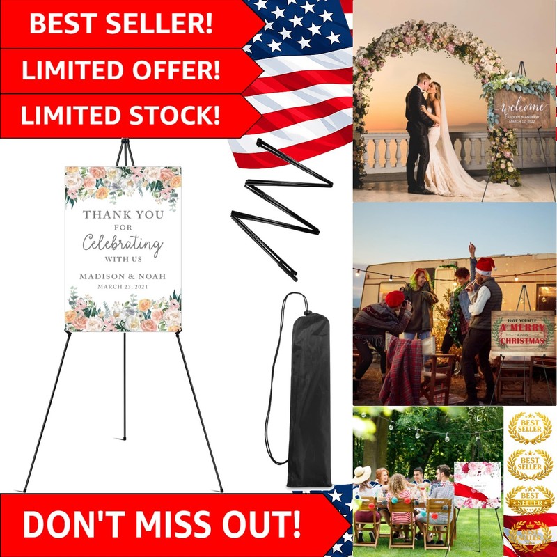 Folding 63” Black Easel Stand – Portable Display Solution with Non-Slip Base