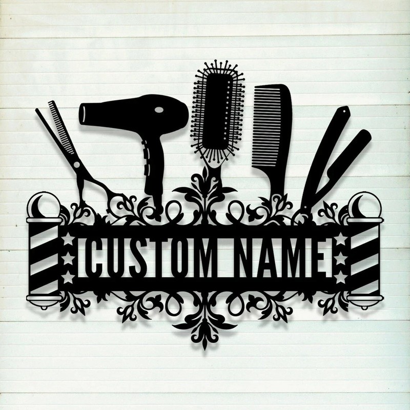 Personalized Hair Stylist Metal Sign Custom Name Hair Salon Barber Wall Art Deco