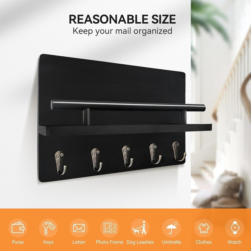 Key Holder Wall Mount Rustic Key Rack with Shelf Hooks Home Organizer gallery