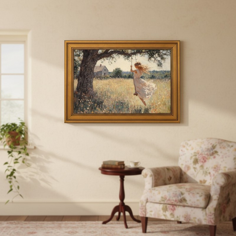 Floral Country Landscape Print – Elegant 11x9in Wall Art for Home Decoration