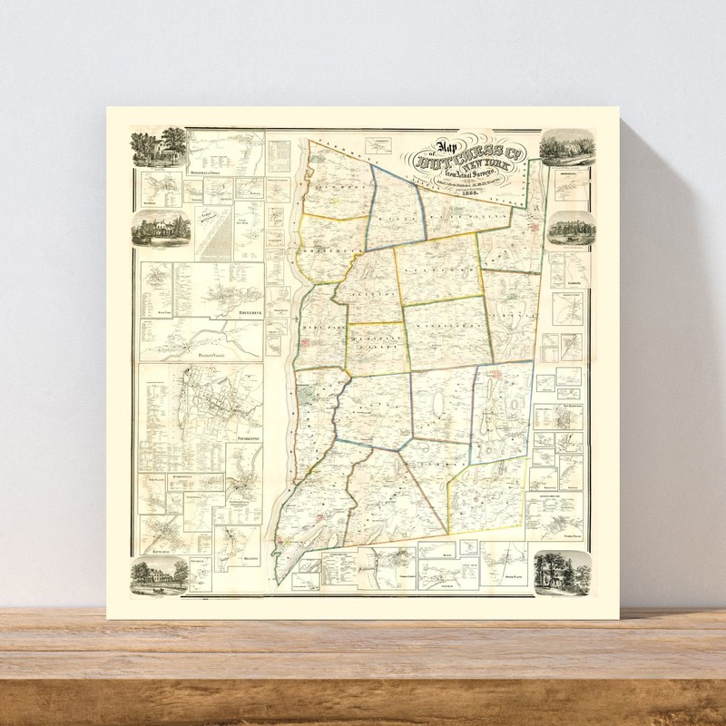 Old Map of Dutchess County, NY 1858 - Vintage New York Art gallery