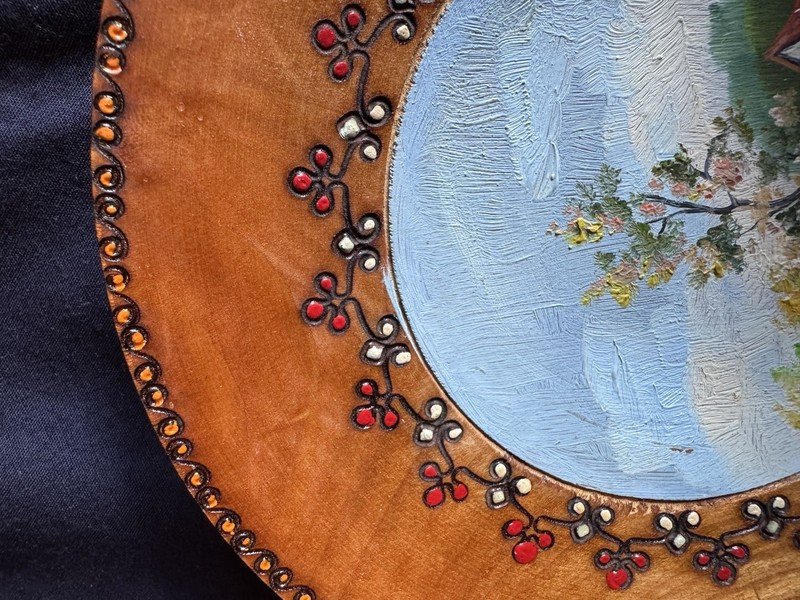 Vintage Romanian Hand Painted Wooden Plate decor Folkart From Romania Signed gallery