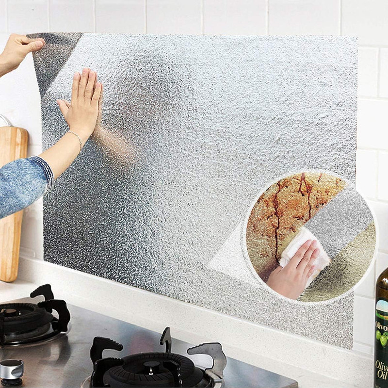 Silver Contact Paper for Kitchen Oil Proof Waterproof Sticker Aluminum Foil Kitc gallery