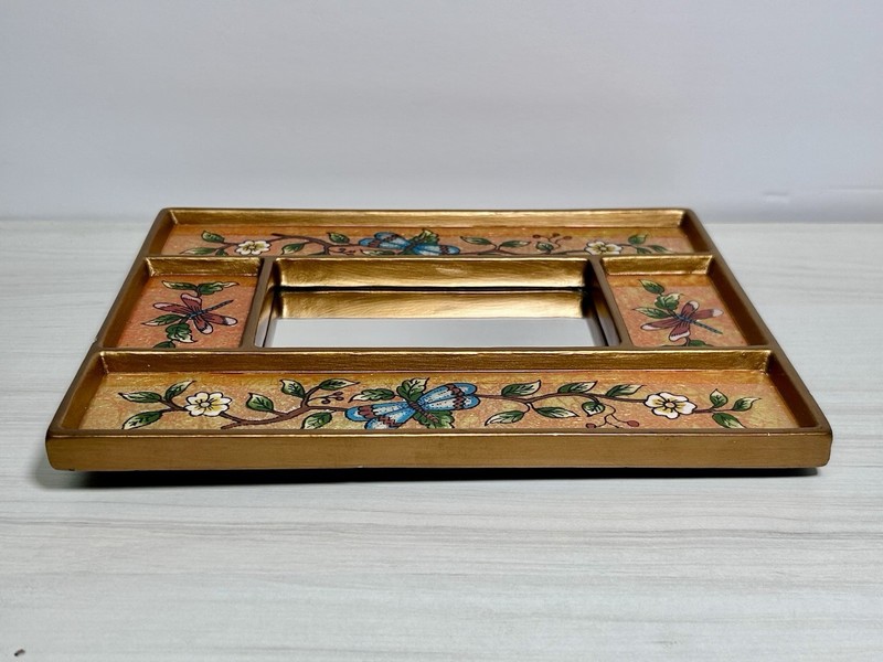 Hand Painted FLORAL DRAGONFLY Peruvian Wood Mirror Glass Reverse Painted Glass gallery
