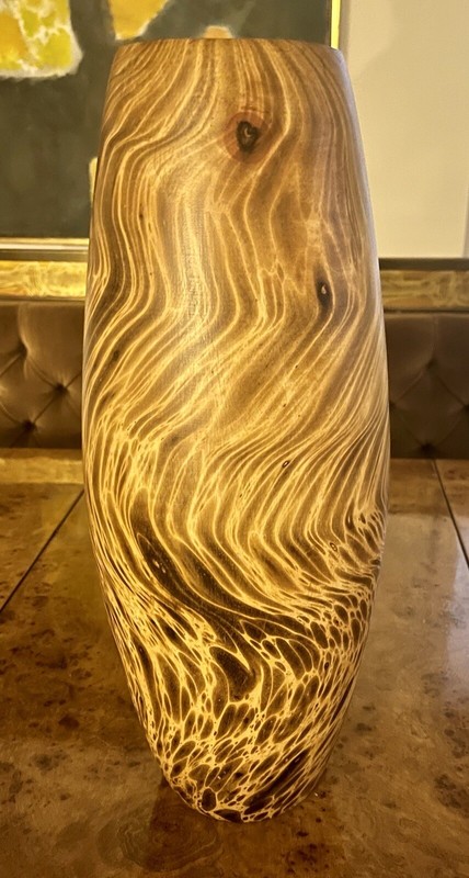 Magnificent Mid Century Mango Wood Carved Tall Vase Vessel 17″ Tall