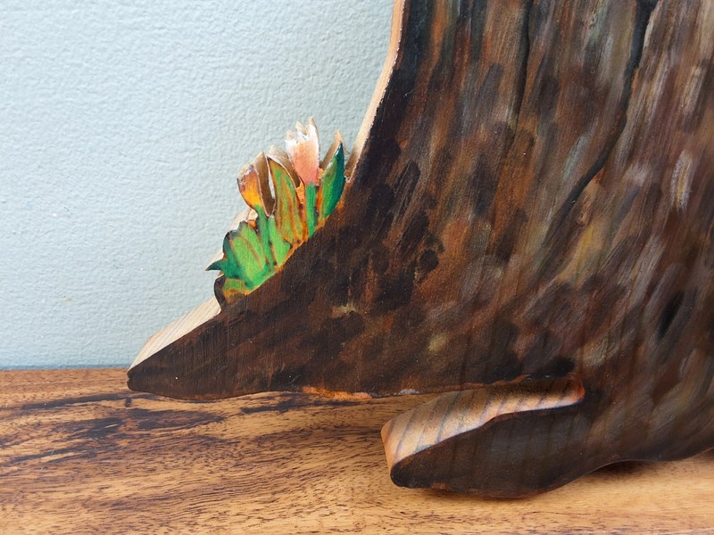 Vtg ONE OF A KIND Exquisite Painted SQUIRREL STUMP Wood Cut Plaque Wall Hanging gallery
