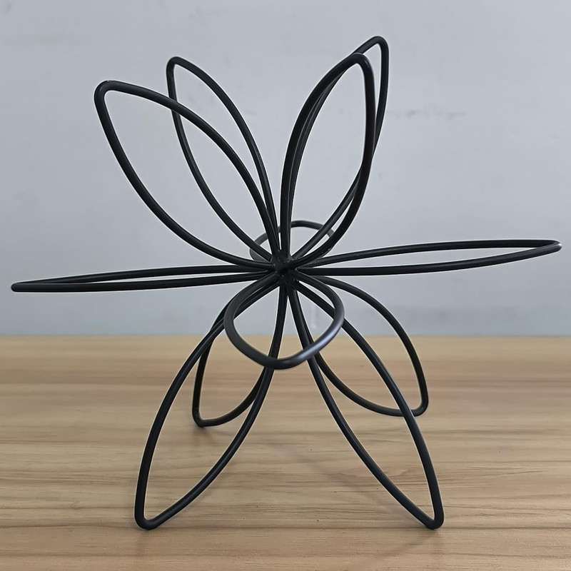 8" Black Sphere Decor, Abstract Tabletop Decorative Ball, Metal Floral Handmade gallery