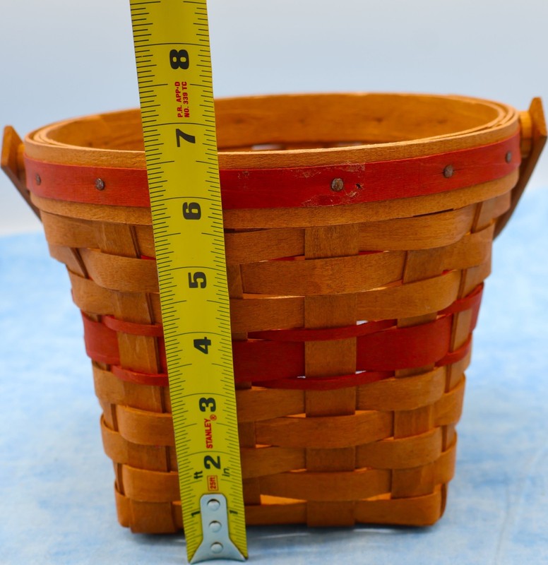 Longaberger 1998 Market Basket Red Trim Swing Handle 8” Farmhouse Decor gallery
