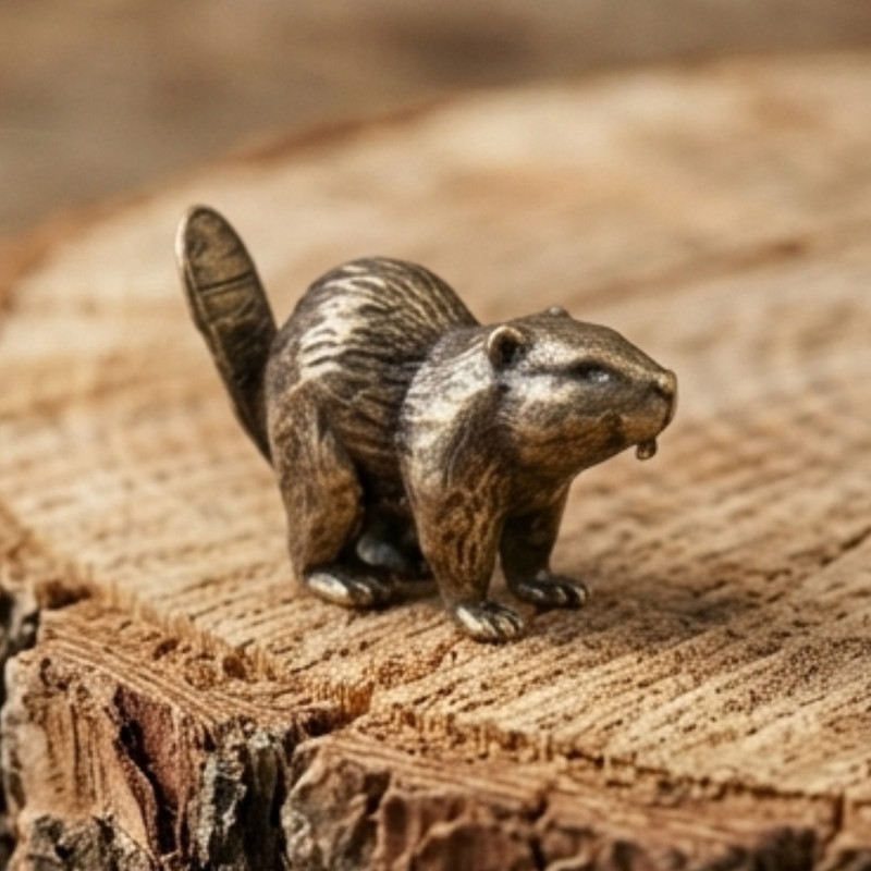 Beaver Figurine Solid Brass Miniature North American Wildlife Animal Decor Tiny gallery