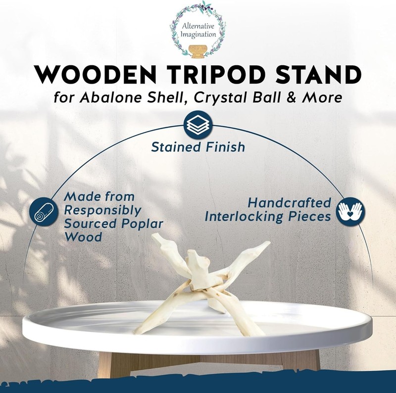 Hand-Carved Natural Wood Tripod Stand for Crystal Balls and Decor Items gallery