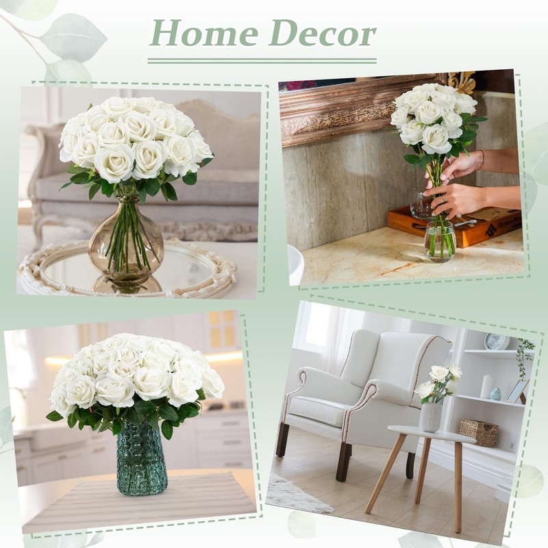 72pcs White Roses Artificial Flower in Bulk, Realistic Velvet Silk Faux Roses... gallery
