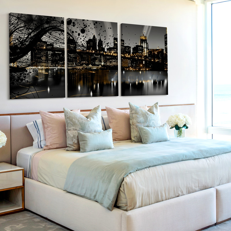 3 Pieces Modern Cityscape Abstract Large Wall Art Set for Bedroom Set Of 3 gallery