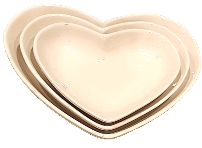 3 Pottery Barn Hearts Nesting Trinket Dishes Ceramic White Love Kitchen Decor