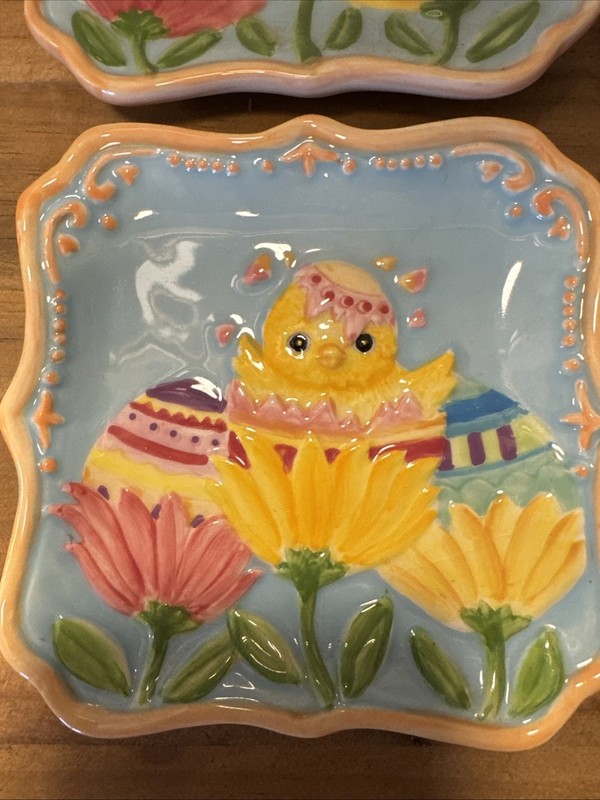 MWW Market EASTER SURPRISE 4.5" Square Mini Plate Set 4P Spring Chick Egg Flower gallery