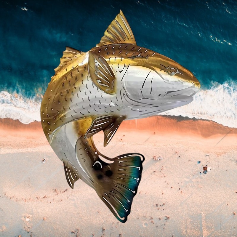 Redfish Metal Wall Decor Indoor Outdoor Fishing Wall Art Red Fish Sculpture Sign gallery