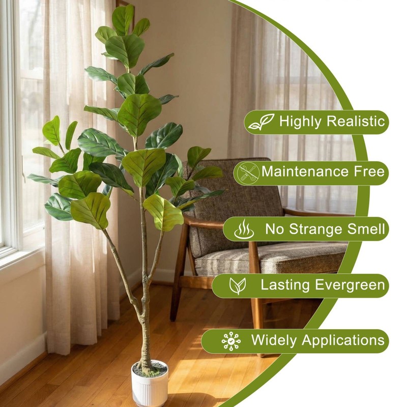 5FT Fiddle Leaf Fig Artificial Tree Silk Fake Ficus Tree with White Planter NEW