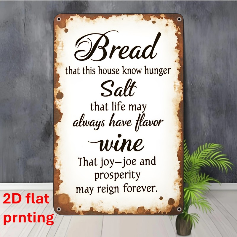 Vintage Metal Wall Art Sign "Bread, Salt, And Wine" 20.32X30.48 Cm