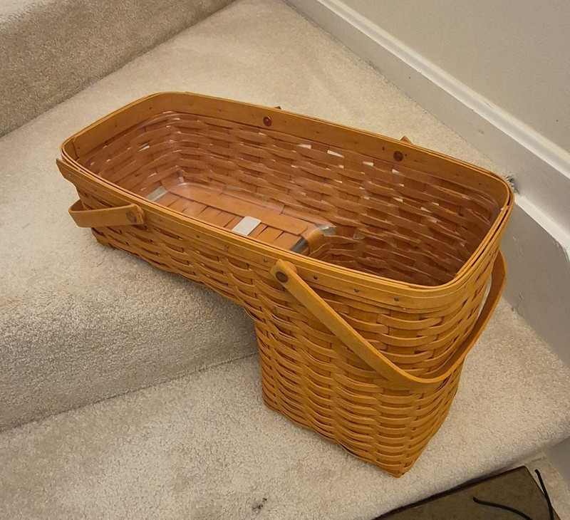 Longaberger Rectangular Wood Basket Double Handles Brown 18x8x10 in