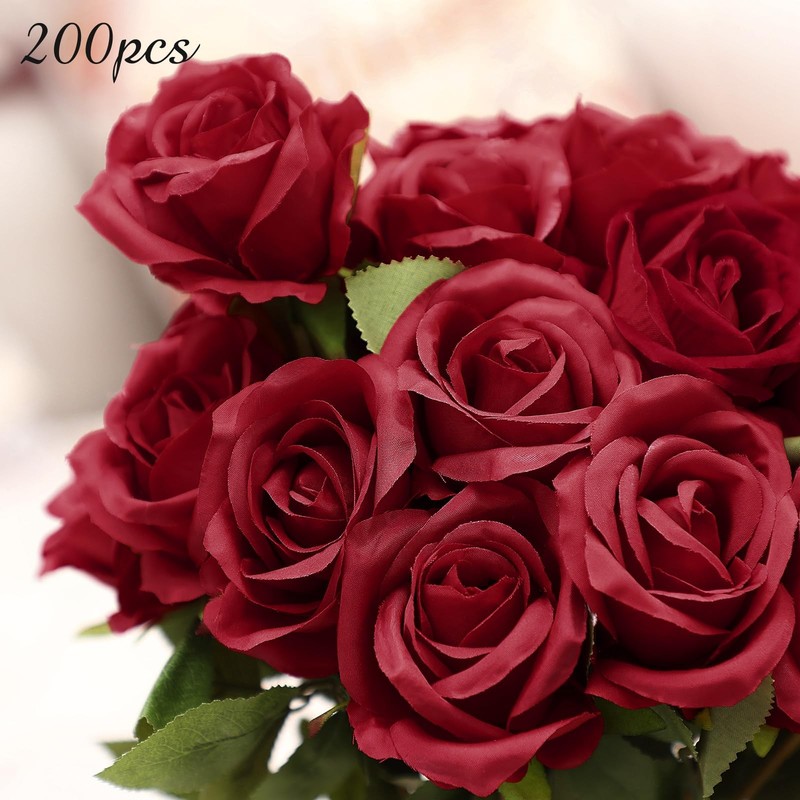 200 Pcs Artificial Roses Realistic Flowers Bulk Real Looking Fake Silk Rose B... gallery