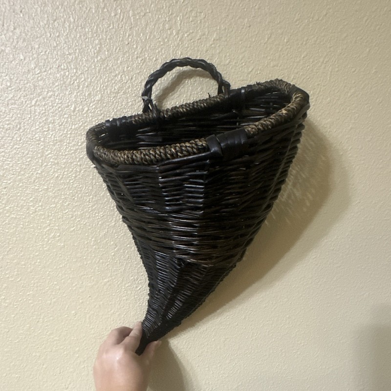 Michaels Stores Black Wicker Hanging Cone Wall Basket w/ Handle, Small 107210