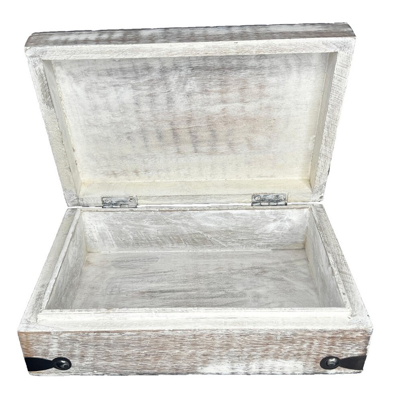 Whitewashed Mango Wood Engraved Box gallery