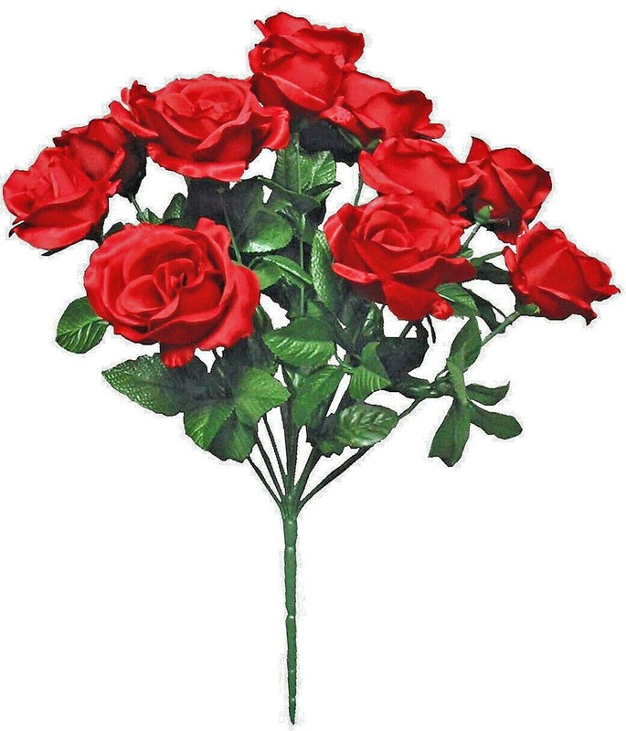 Red 12-4″ Rose 21″ Bush Love Silk Flower Home Wedding Decor Craft Indoor Outdoor