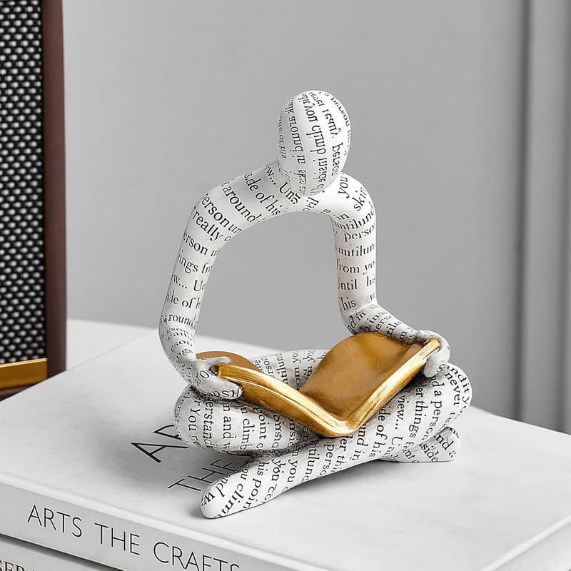 White Decor Reading Statue – Modern Abstract Thinker Sculptures – Resin Decorati