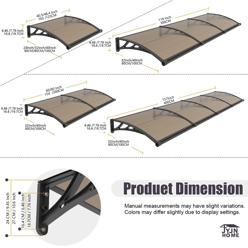 Door Awning Exterior, 32x40 Inch Polycarbonate Overhang Canopy with Drainage,... gallery