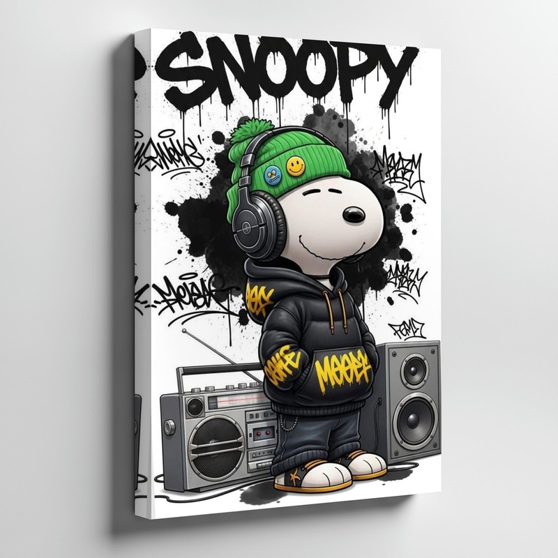 Urban Hip Hop Snoopy Canvas Wall Art Graffiti Style Cartoon Character Print