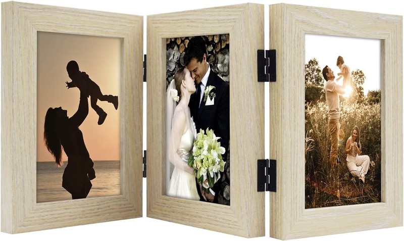 Golden State Art, Mothers Day Gifts, 4×6 Three Picture Frame Trifold Hinged Phot