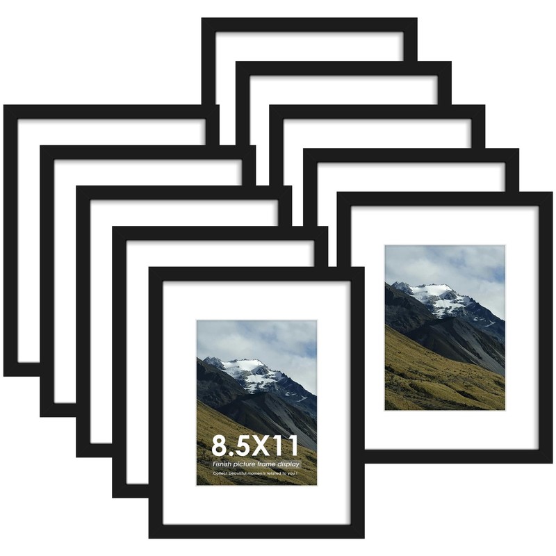 Fisnish 8.5×11 Picture Frame Sef of 10, Display Pictures 6×8 with Mat or 8.5 …