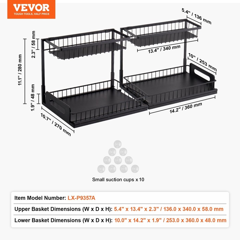 2-Tier Wire Pull Out Cabinet Under Sink Organizer Drawer Basket 2PCS gallery