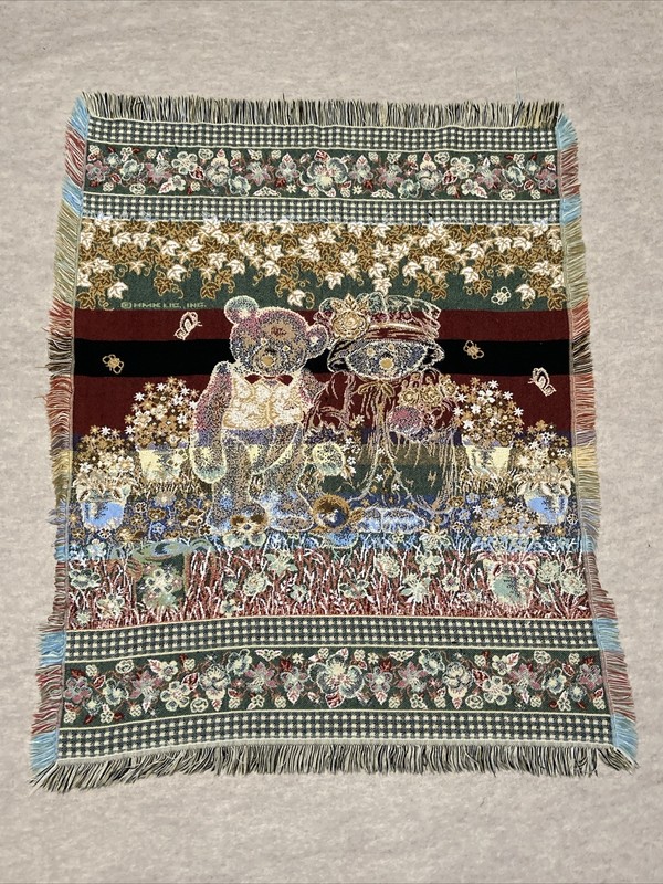 Plush Teddy Bear Couple In Flower Garden Throw Blanket 44x56 Afghan Tapestry gallery