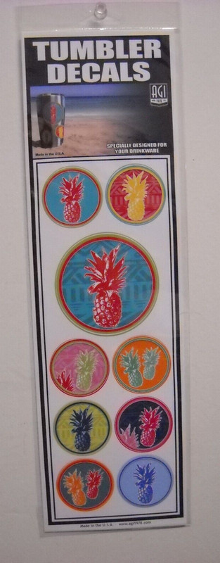 AGI Tumbler Decals Tropic Big Bright Colorful Pineapples 9 Stickers Drinkware