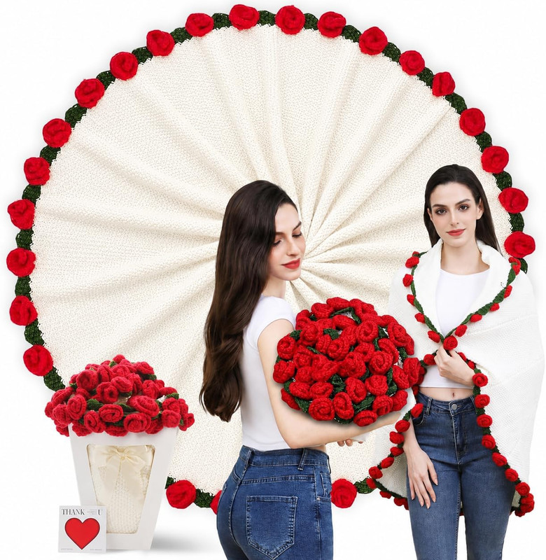 Handmade Crochet Rose Blanket – Perfect Gift for Love & Special Occasions