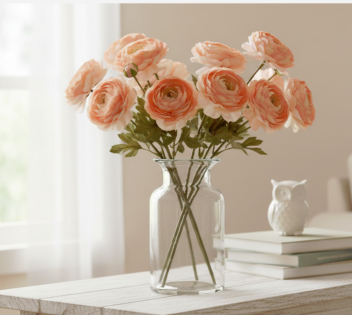 NWT Lot of 9 Artificial Peach Peony Floral Decor for Home Length 10″