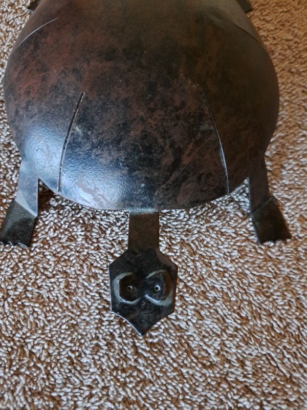 Metal Tin Turle Art Rustic Primitive Folk Art Brown Black Reptile Unique Rare 7" gallery