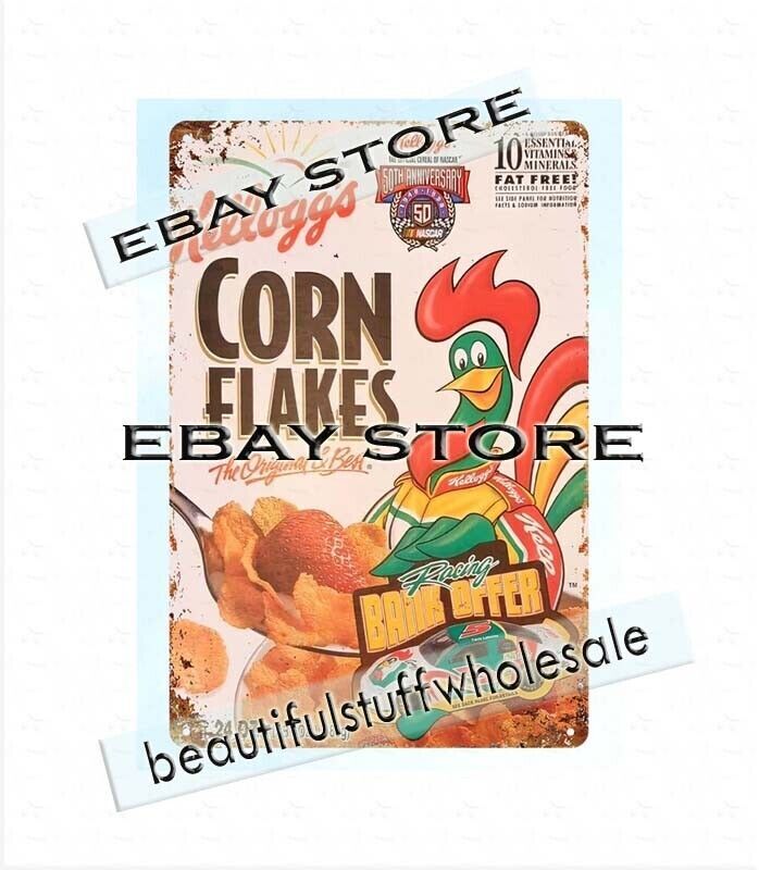1997 Cereal CORN FLAKES car Racing bank offer metal tin sign pub studio
