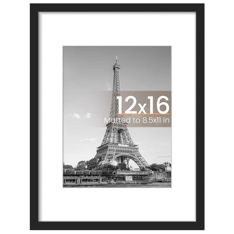 12×16 Picture Frame, Display Pictures 8.5×11 with Mat or 12×16 Without Mat, W…